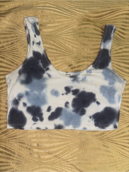 Garage Tops - Garage Blue and White Tie-Dye Ribbed Crop Top Tank